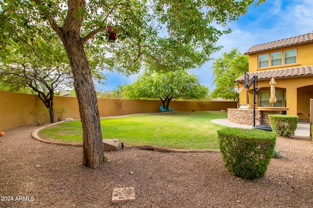 view of yard featuring a patio area and a fenced backyard