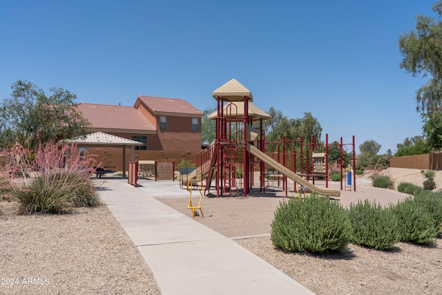 community play area with a gazebo