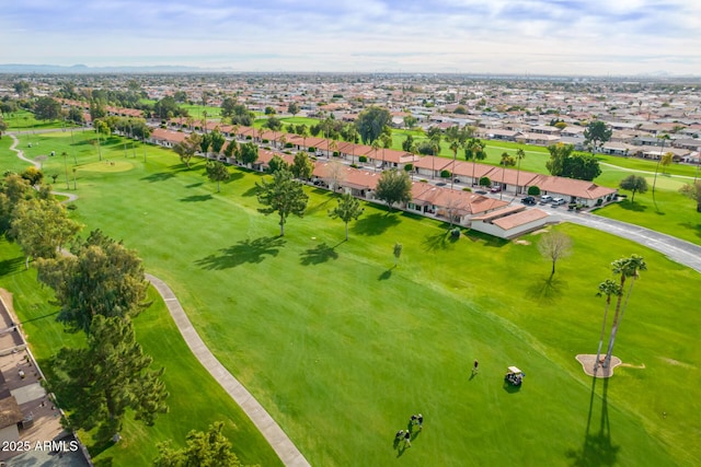 birds eye view of property featuring a residential view and golf course view