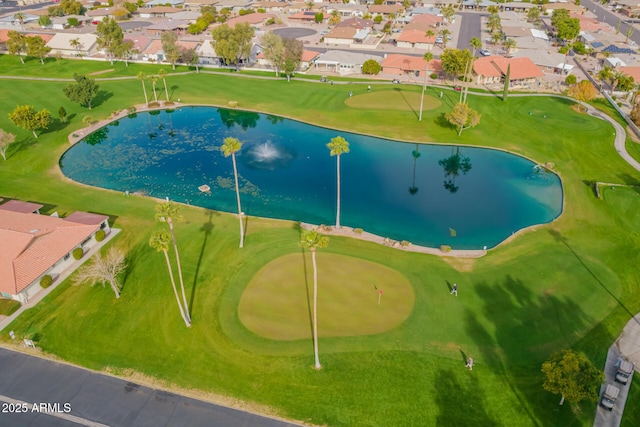 aerial view featuring a residential view and view of golf course