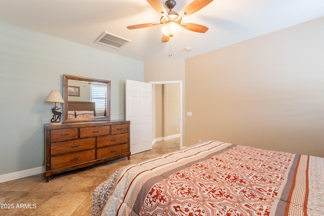 bedroom featuring baseboards and ceiling fan
