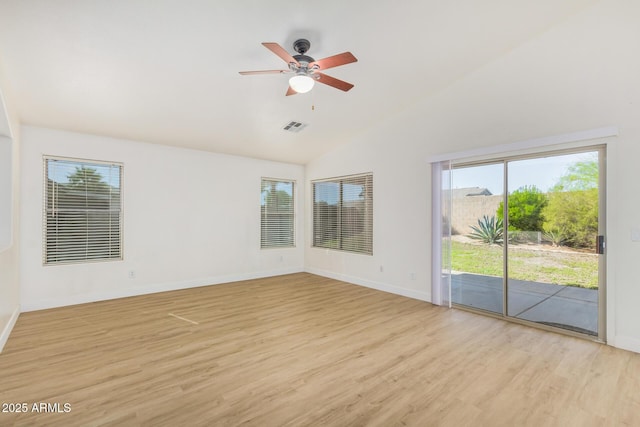 29900 N Maravilla Dr, San Tan Valley, AZ 85143 - unfurnished room with lofted ceiling, visible vents, light wood finished floors, and ceiling fan