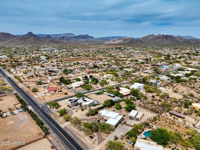 bird's eye view featuring a mountain view and a residential view