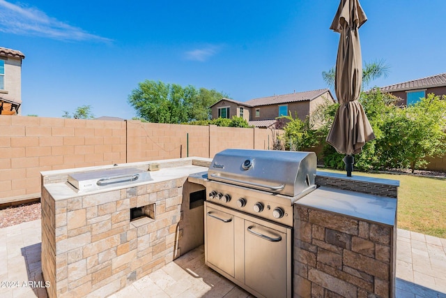 view of patio / terrace with area for grilling and an outdoor kitchen