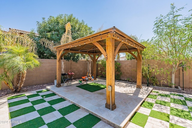 view of patio featuring a gazebo