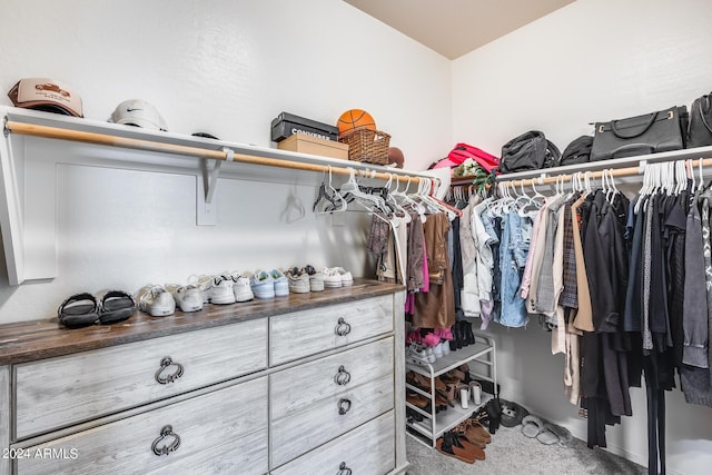 spacious closet featuring carpet floors