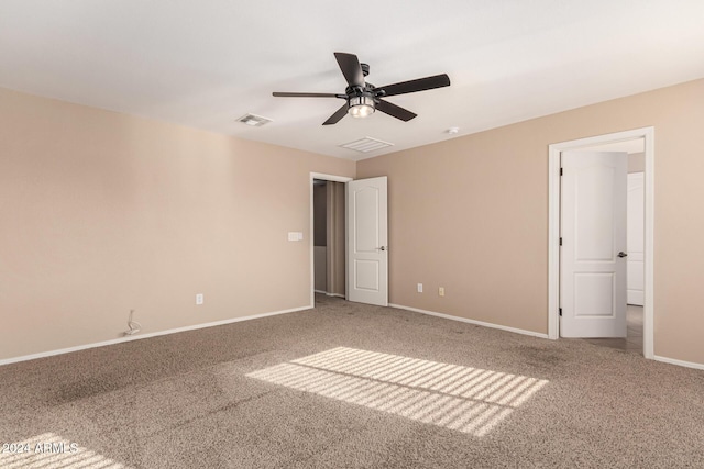 unfurnished bedroom featuring ceiling fan and carpet floors