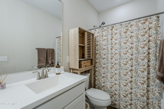 5759 W Saratoga Ct, Florence, AZ 85132 - bathroom featuring toilet, vanity, and curtained shower