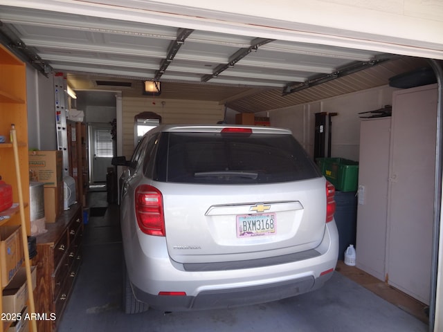 garage with a garage door opener