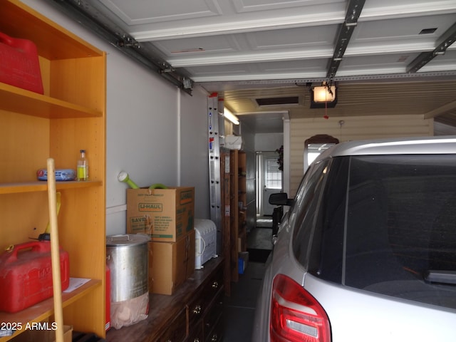 garage with a garage door opener