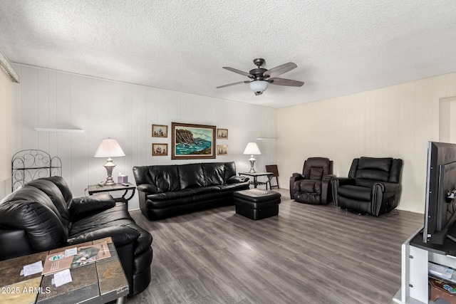 3901 W Augusta Ave, Phoenix, AZ 85051 - living area with a ceiling fan, wood finished floors, and a textured ceiling