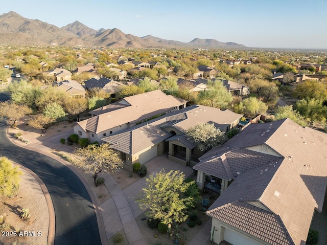 bird's eye view featuring a residential view and a mountain view