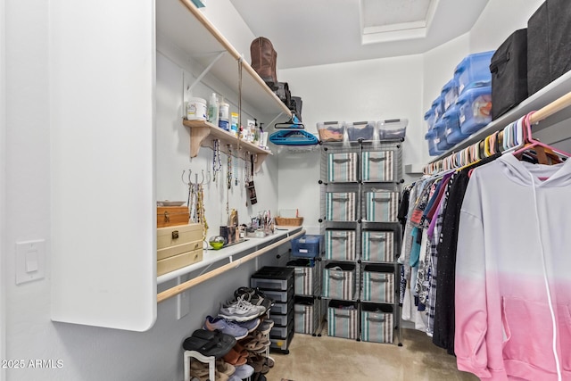 spacious closet featuring attic access