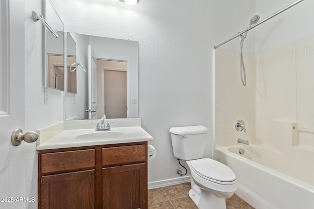 full bathroom featuring shower / bathtub combination, vanity, toilet, and tile patterned floors