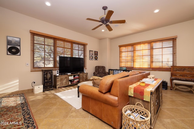 living room with ceiling fan