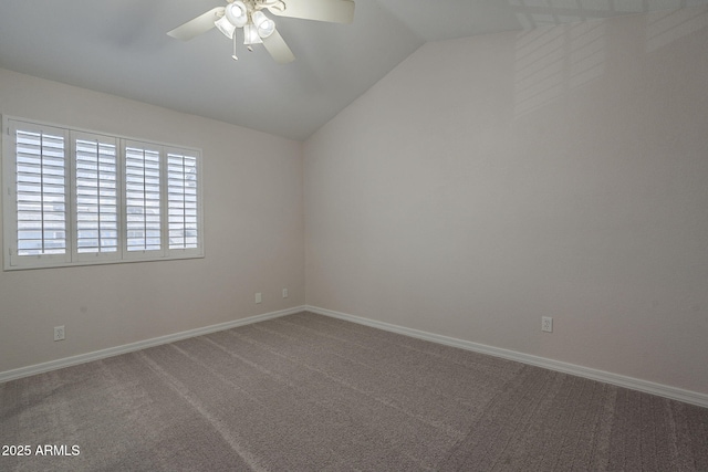 10101 N 91st Ave Unit 111, Peoria, AZ 85345 - unfurnished room with carpet flooring, lofted ceiling, ceiling fan, and baseboards