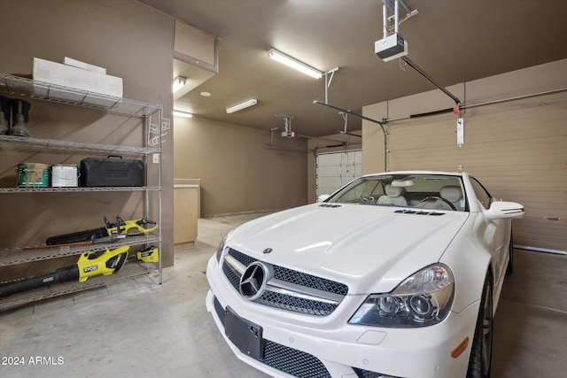 garage with a garage door opener