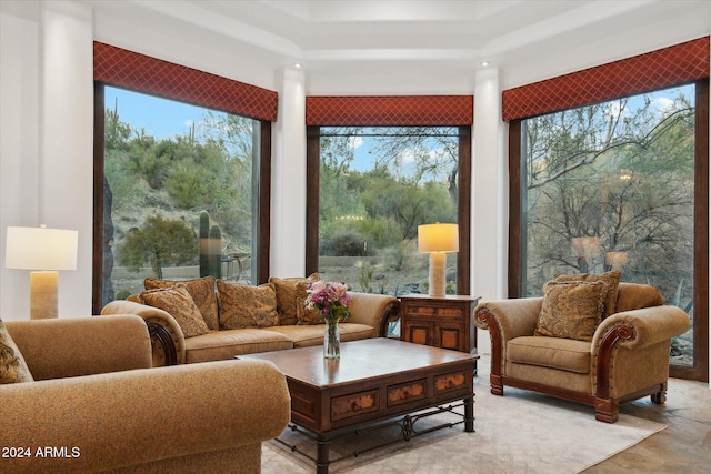 36600 N 50th St, Cave Creek, AZ 85331 - living room featuring plenty of natural light and a tray ceiling