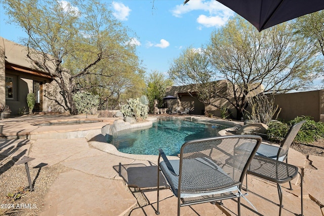 view of swimming pool with a patio