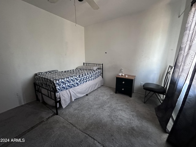 bedroom featuring ceiling fan and carpet flooring