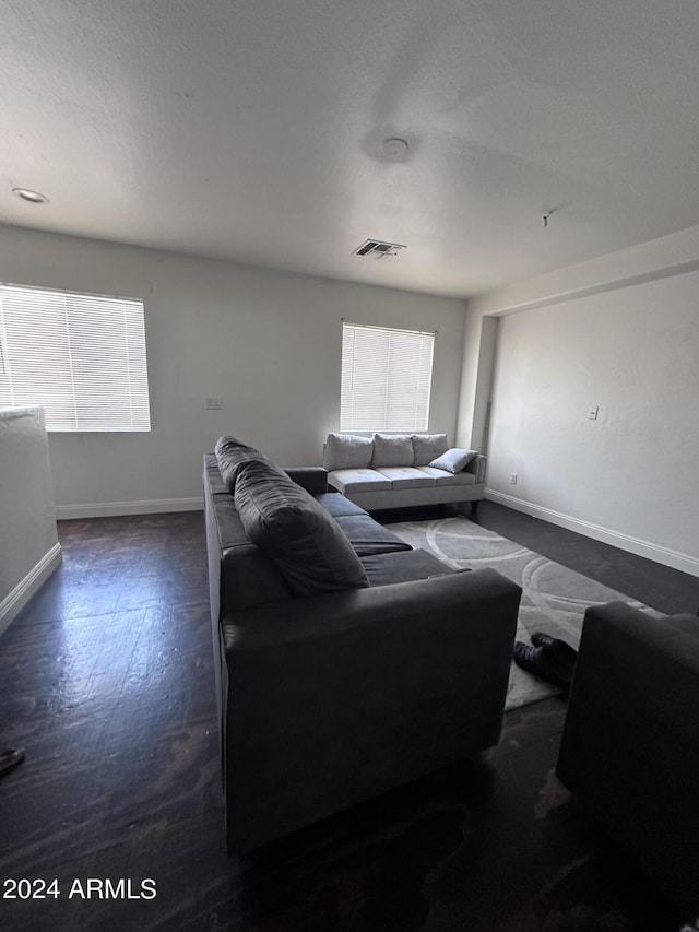 living room with dark wood-type flooring