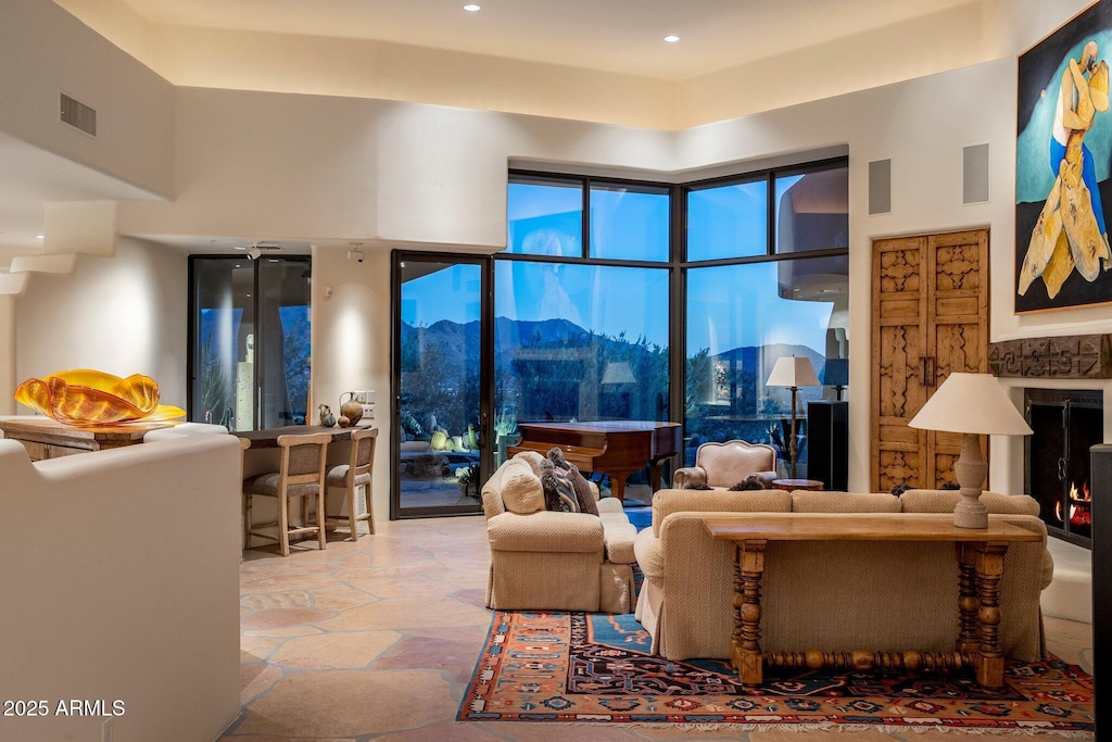 living room with a mountain view