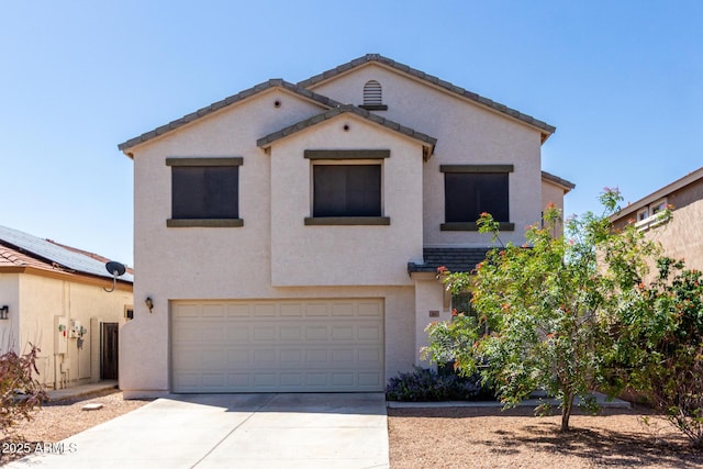 567 E Bradstock Way, Queen Creek, AZ 85140 - view of front of house with an attached garage, a tiled roof, concrete driveway, and stucco siding