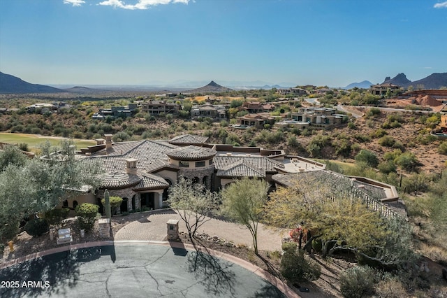 drone / aerial view with a mountain view