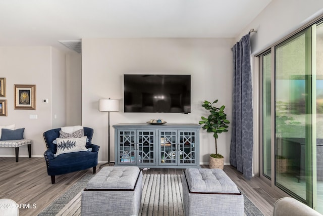 living room with light wood-type flooring