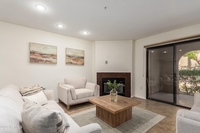 9460 E Mission Ln Unit 115, Scottsdale, AZ 85258 - living room featuring recessed lighting and a fireplace