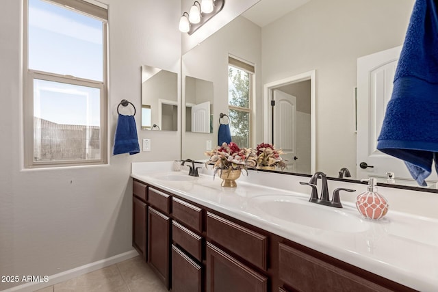 bathroom with vanity and tile patterned floors