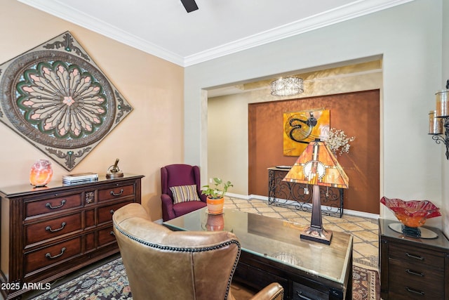 sitting room featuring crown molding