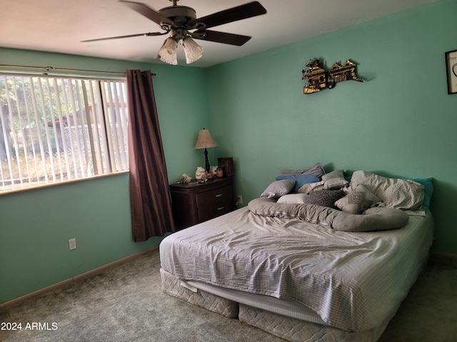 bedroom featuring carpet and ceiling fan