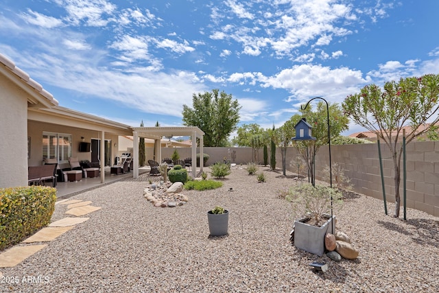 view of yard featuring a patio and a fenced backyard