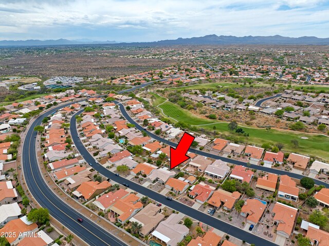 bird's eye view with a mountain view and a residential view