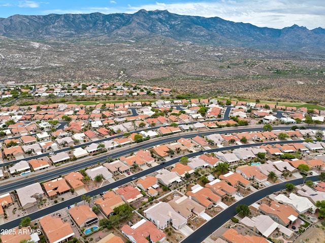 bird's eye view featuring a residential view and a mountain view