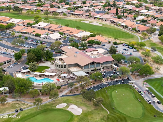 aerial view featuring a residential view and golf course view