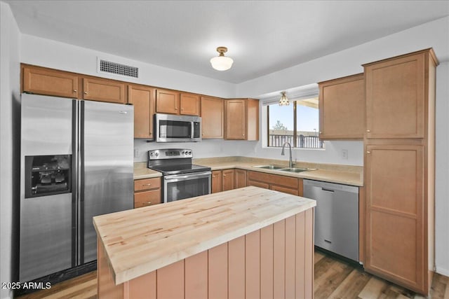 724 N Pine St, Gilbert, AZ 85233 - kitchen featuring appliances with stainless steel finishes, wooden counters, a sink, and dark wood-style floors