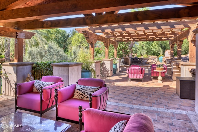 view of patio with a pergola and an outdoor hangout area