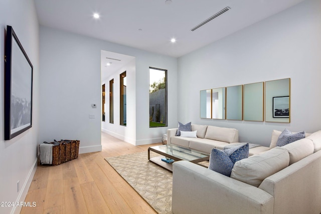 living room with light hardwood / wood-style floors