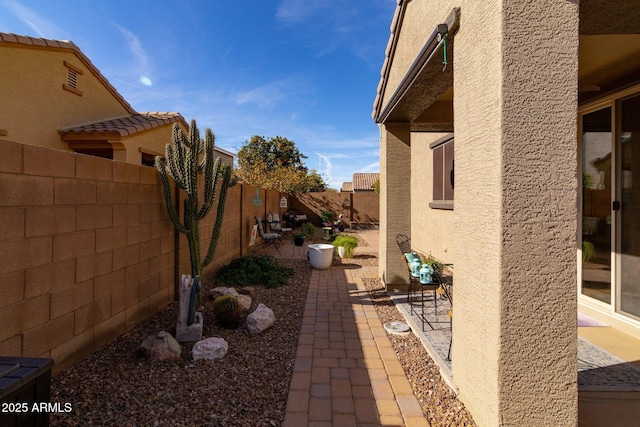 view of yard with a patio area and a fenced backyard