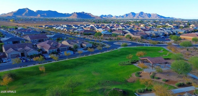 birds eye view of property featuring a residential view and a mountain view