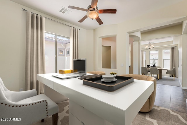30374 N 124th Dr, Peoria, AZ 85383 - office area with a chandelier, ceiling fan, and tile patterned floors