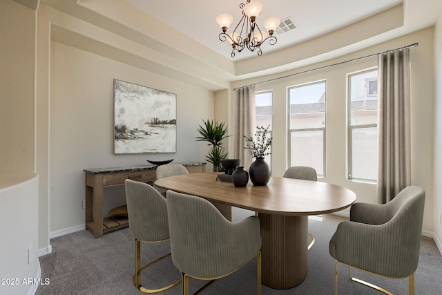 30374 N 124th Dr, Peoria, AZ 85383 - dining area with carpet floors, a chandelier, baseboards, and a tray ceiling