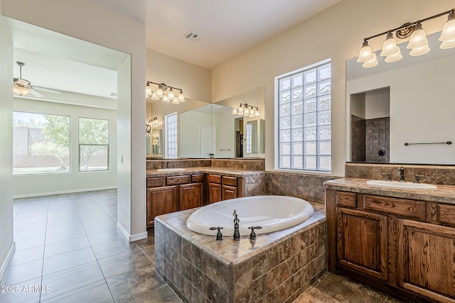 30374 N 124th Dr, Peoria, AZ 85383 - full bath with a bath, vanity, tile patterned floors, and a ceiling fan