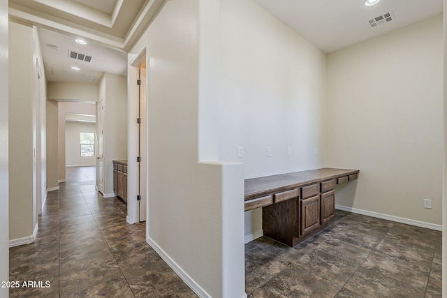 30374 N 124th Dr, Peoria, AZ 85383 - corridor with baseboards, dark stone finish flooring, and an office area