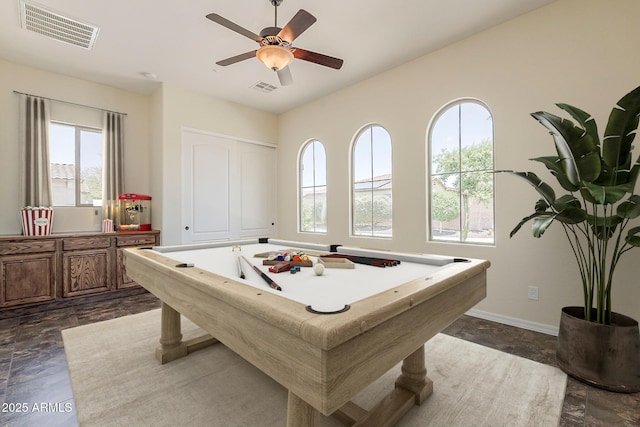 30374 N 124th Dr, Peoria, AZ 85383 - rec room featuring dark stone finish flooring, ceiling fan, and baseboards