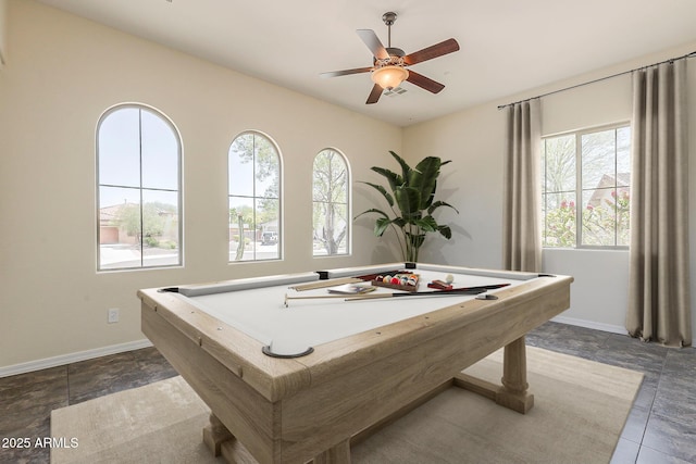 30374 N 124th Dr, Peoria, AZ 85383 - game room with baseboards, ceiling fan, dark stone finish floors, and billiards table