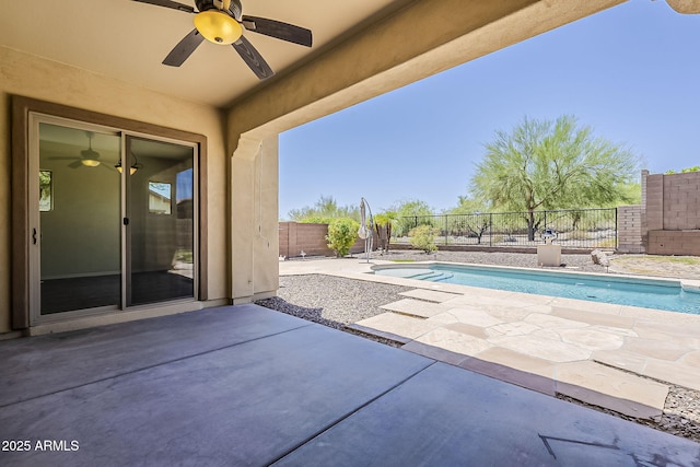 30374 N 124th Dr, Peoria, AZ 85383 - view of swimming pool with a ceiling fan, a patio, and a fenced backyard