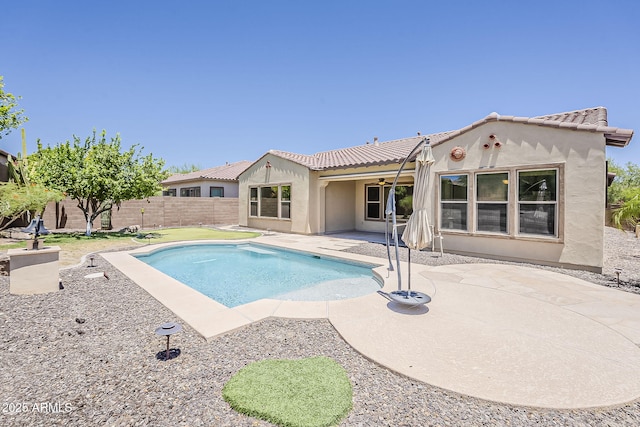 30374 N 124th Dr, Peoria, AZ 85383 - view of pool featuring ceiling fan, a patio area, and a fenced backyard